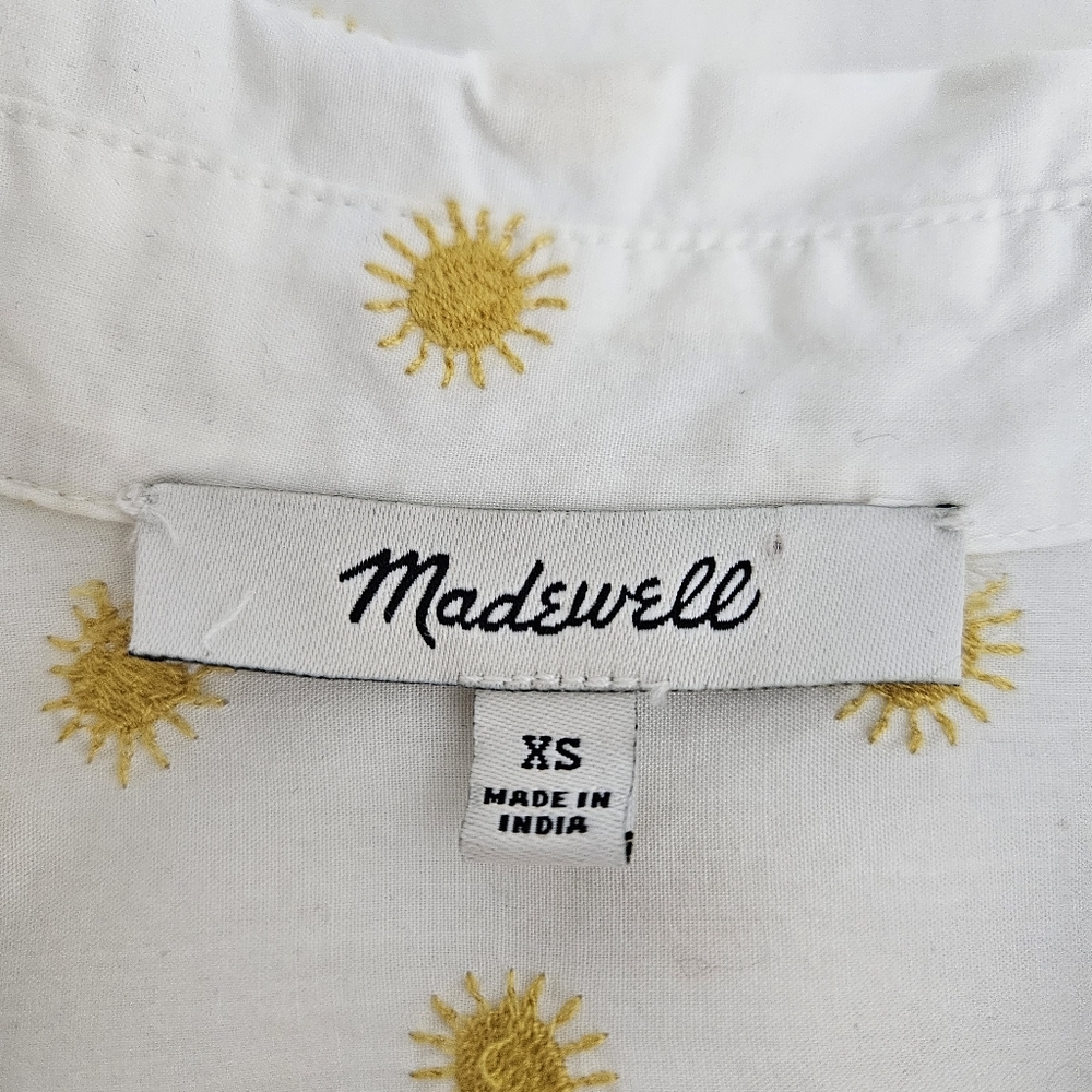 Madewell Courier Shirt White Sun Embroidered Short Sleeve Button Collared Top XS - Picture 6 of 8